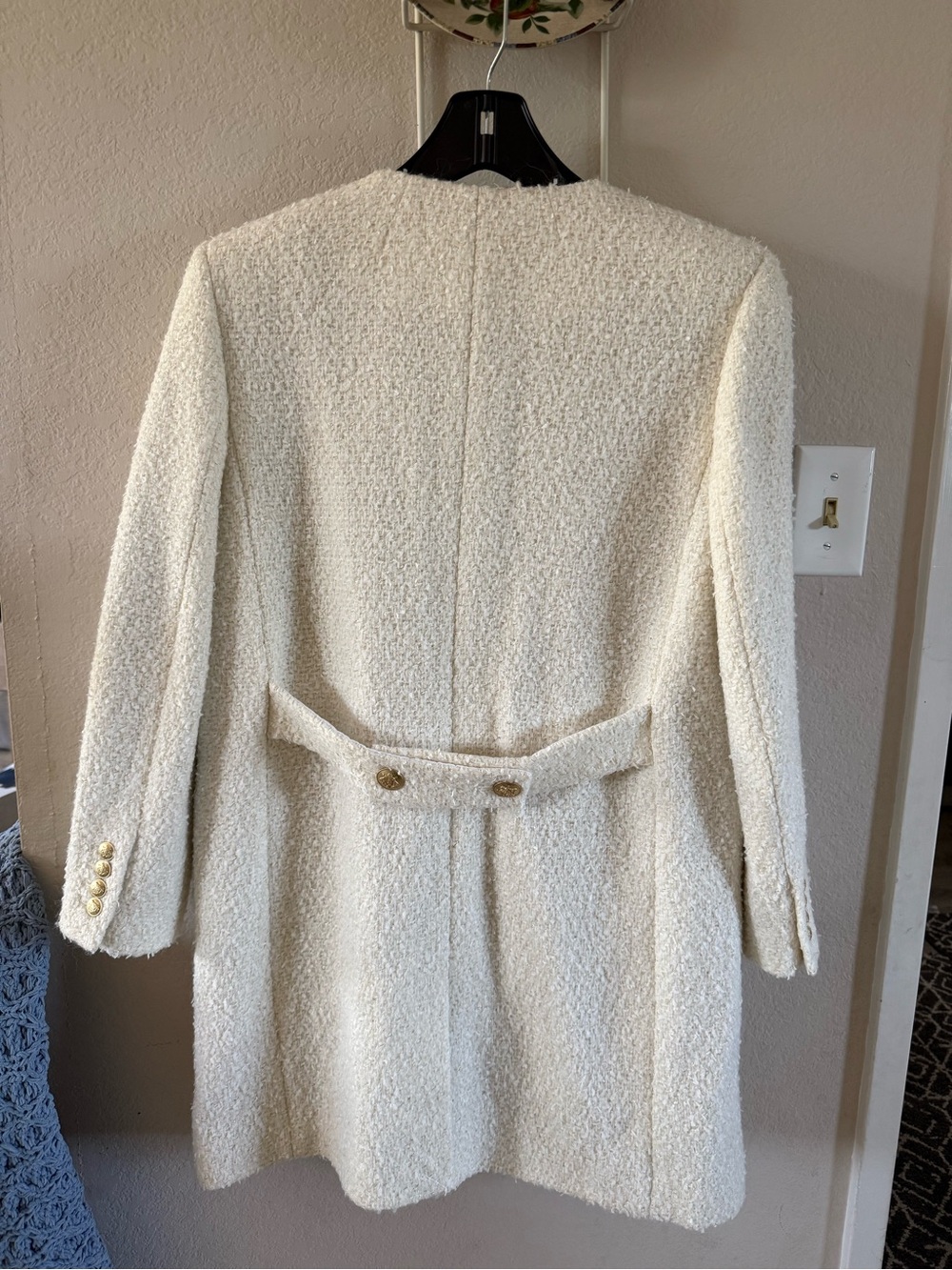 J. Crew Cream Bouclé Single-Breasted Coat with Gold Buttons - Picture 3 of 6